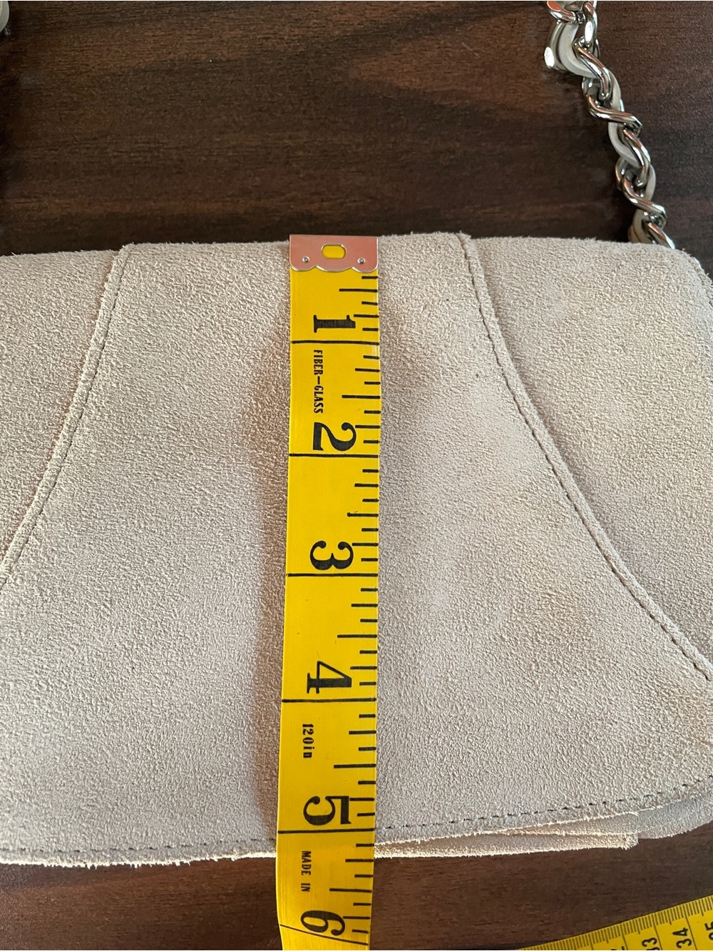 Ann Taylor Loft Handbag Beige Suede Shoulder Bag with Chain Strap - Picture 11 of 15